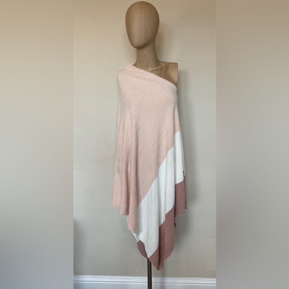 Barefoot Dreams CozyChic Ultra Lite Knit Sunset Poncho Pale Pink One Size Plus - Picture 3 of 16